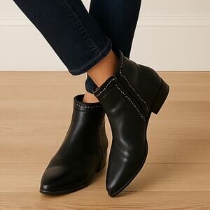 Anthropologie x Italeau 6.5 Studded Leather Ankle Boots $399 Black Made in Italy